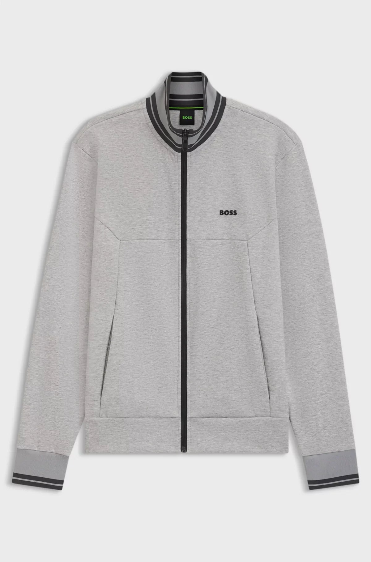 COTTON-BLEND ZIP-UP SWEATSHIRT WITH STRIPED TRIMS