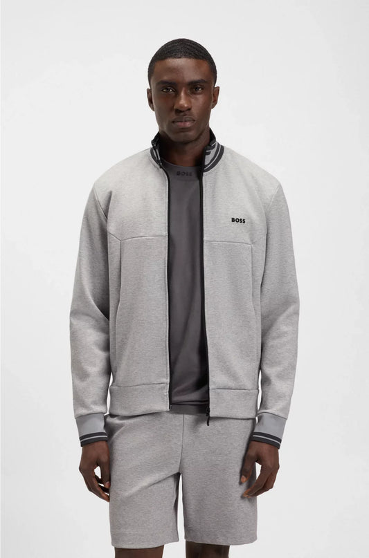 COTTON-BLEND ZIP-UP SWEATSHIRT WITH STRIPED TRIMS