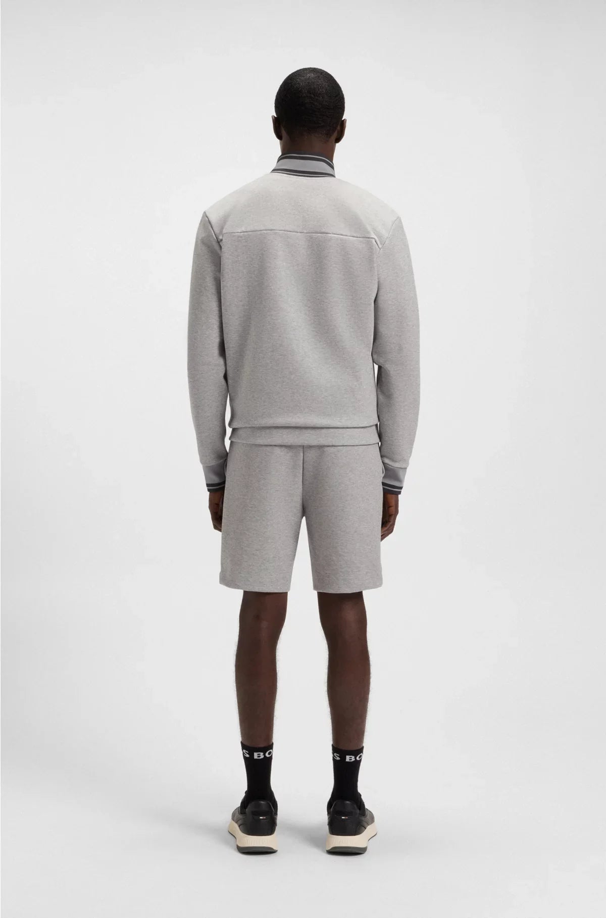 COTTON-BLEND ZIP-UP SWEATSHIRT WITH STRIPED TRIMS