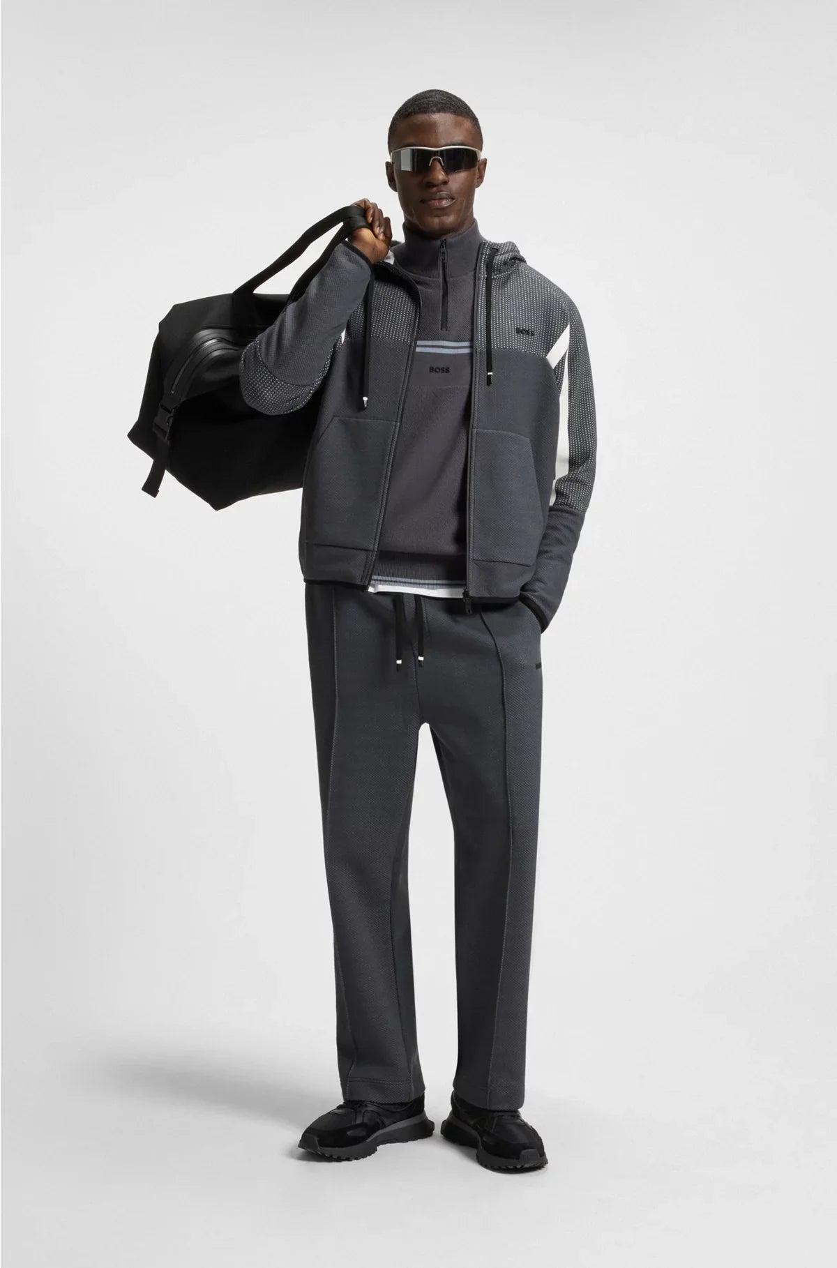 REGULAR-FIT ZIP-UP HOODIE IN QUILTED JACQUARD