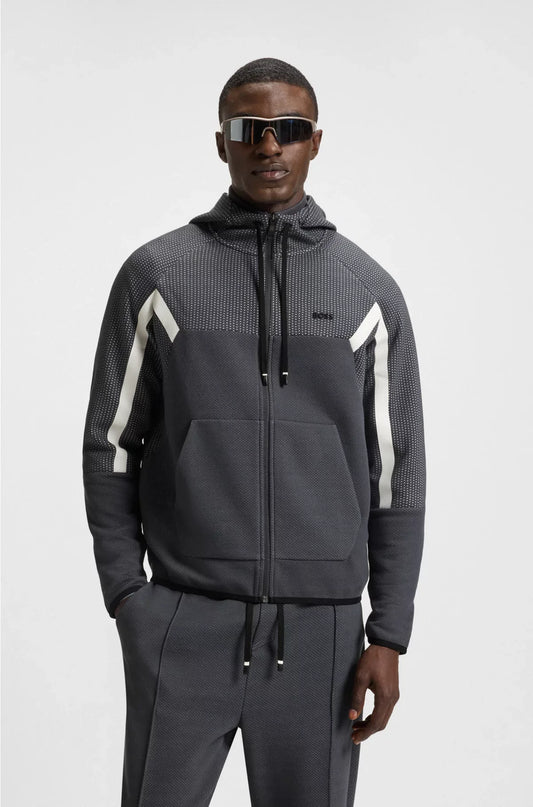 REGULAR-FIT ZIP-UP HOODIE IN QUILTED JACQUARD