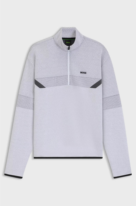 RELAXED-FIT ZIP-NECK SWEATSHIRT WITH QUILTED JACQUARD