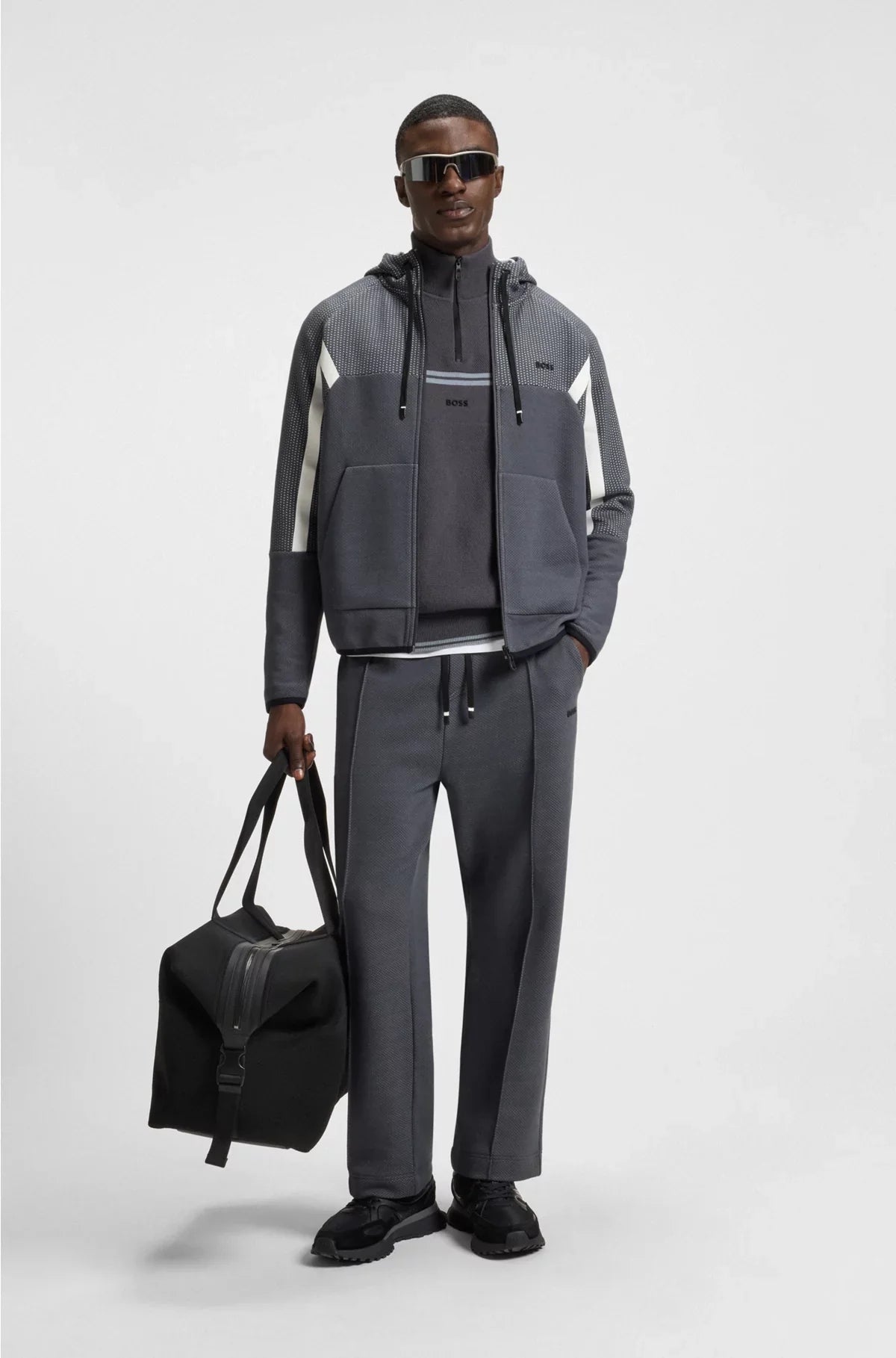 RELAXED-FIT TRACKSUIT BOTTOMS IN QUILTED JACQUARD