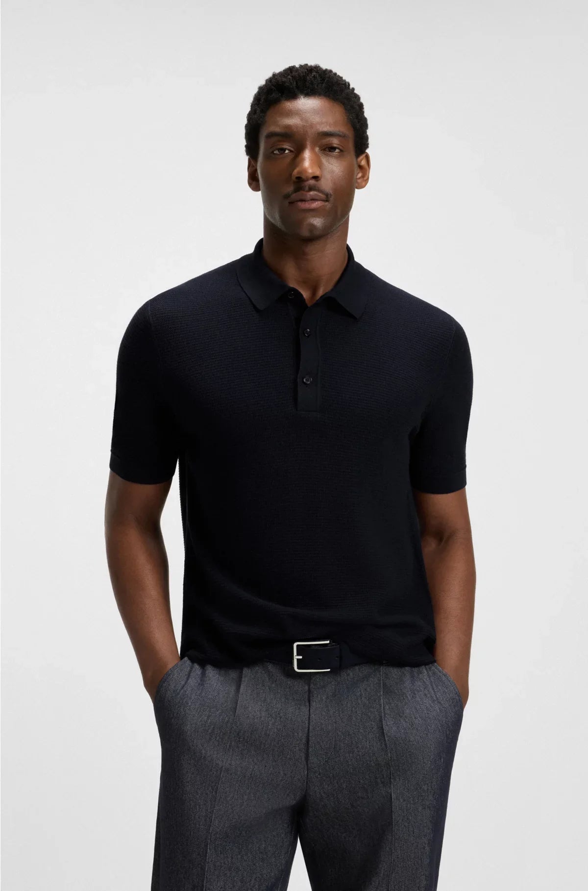 REGULAR-FIT KNIT POLO BLENDED WITH COTTON