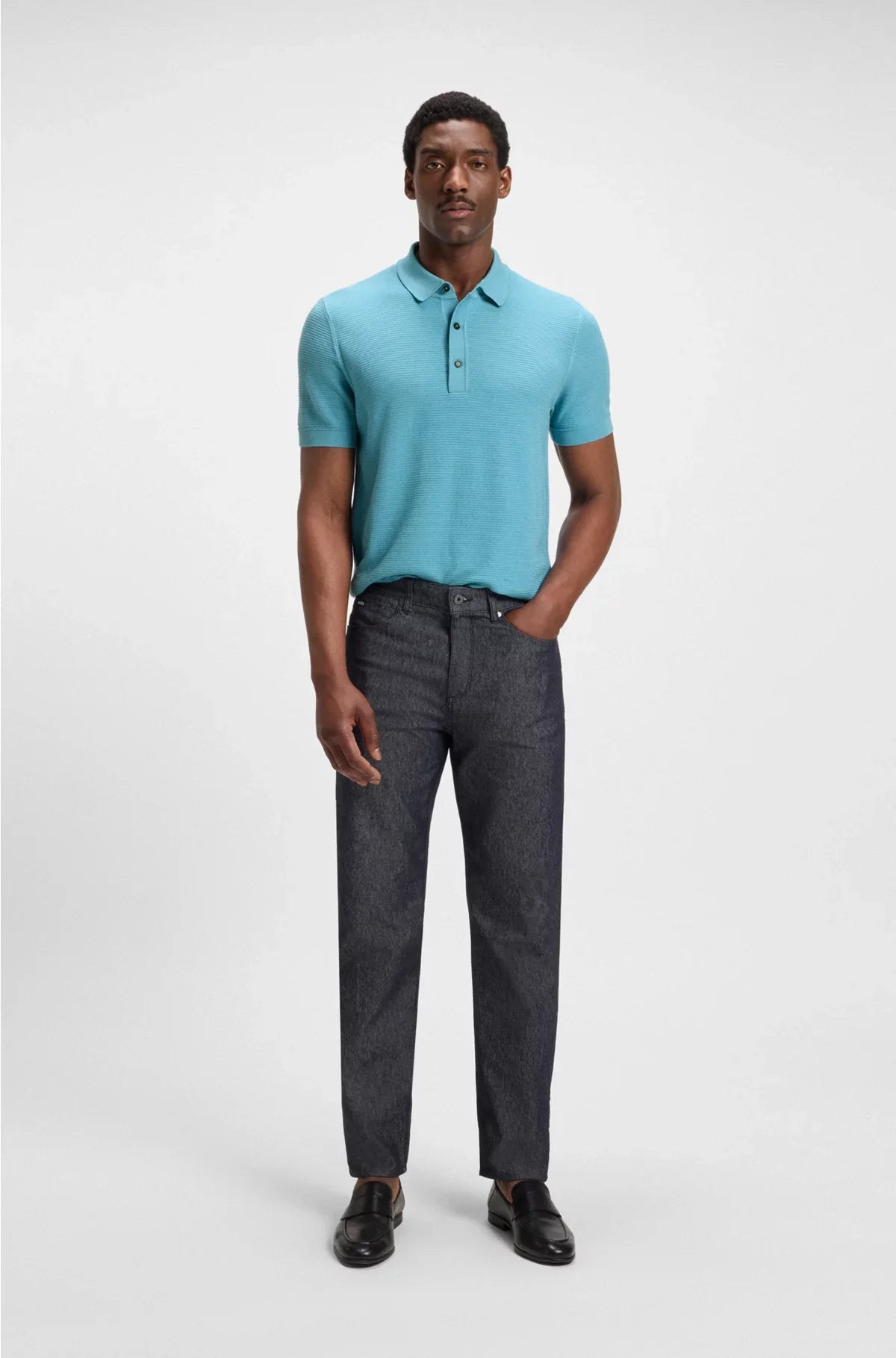REGULAR-FIT KNIT POLO BLENDED WITH COTTON