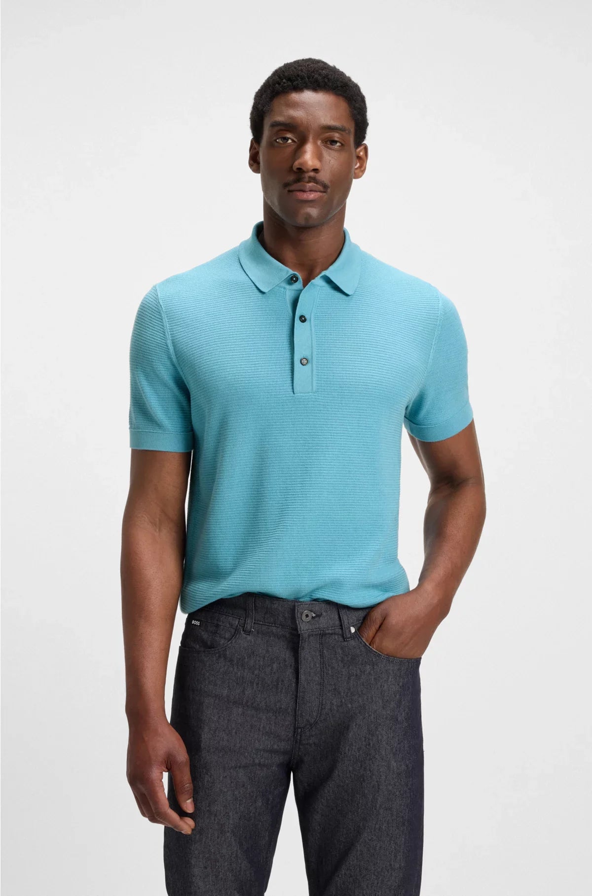 REGULAR-FIT KNIT POLO BLENDED WITH COTTON