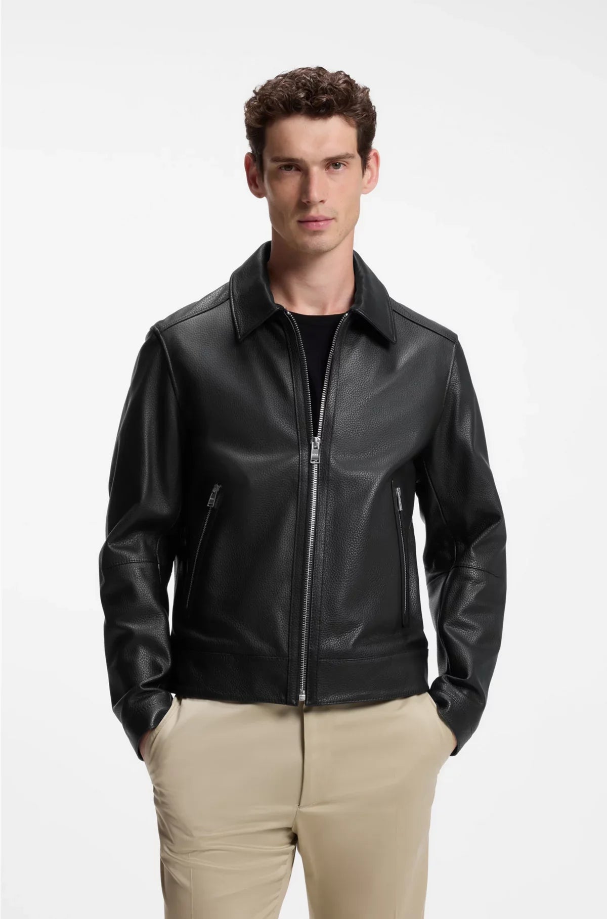REGULAR-FIT LEATHER JACKET WITH ZIP CLOSURE