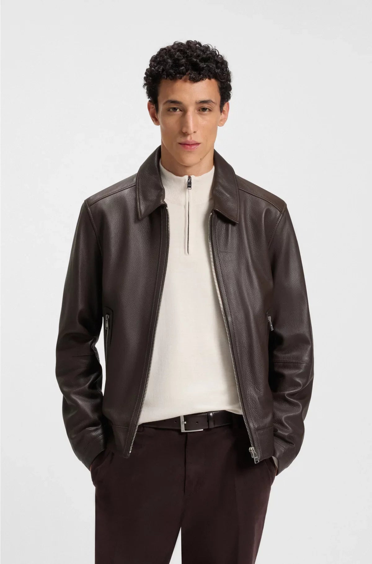 REGULAR-FIT LEATHER JACKET WITH ZIP CLOSURE