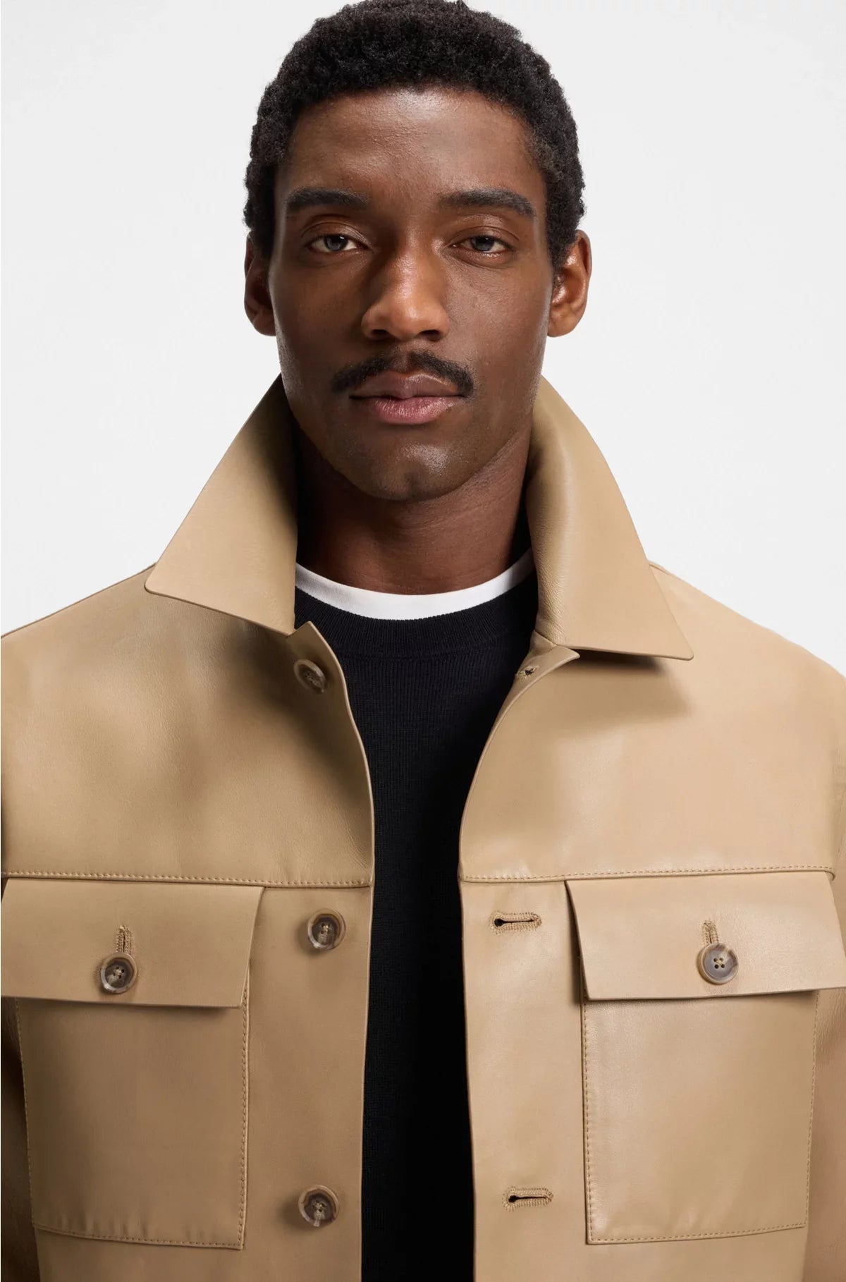 SHIRT-STYLE LEATHER JACKET WITH FLAP POCKETS