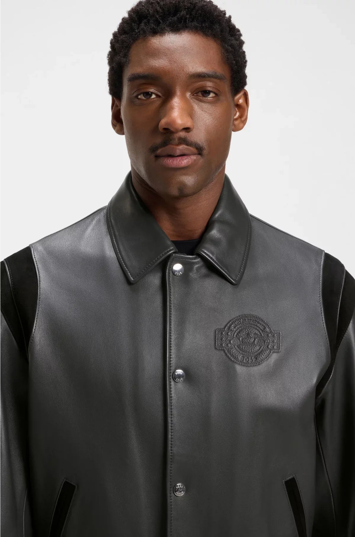 LEATHER JACKET WITH CONTRAST DETAILS