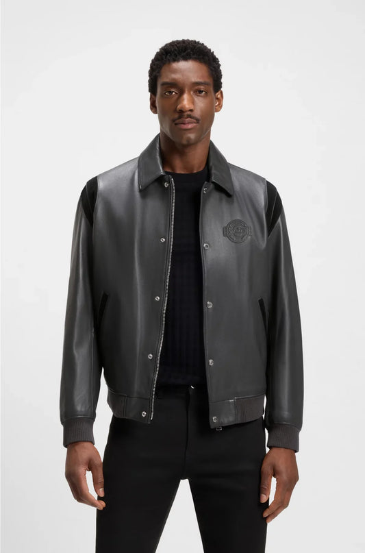 LEATHER JACKET WITH CONTRAST DETAILS