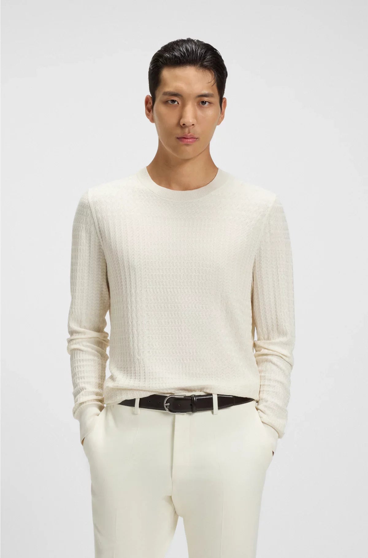 SILK SWEATER WITH PRINCE OF WALES CHECK STRUCTURE