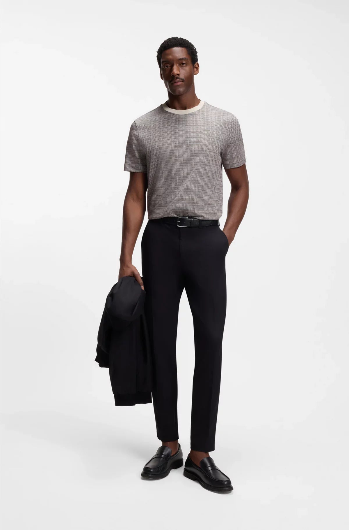 MERCERISED-COTTON T-SHIRT WITH GRID PATTERN