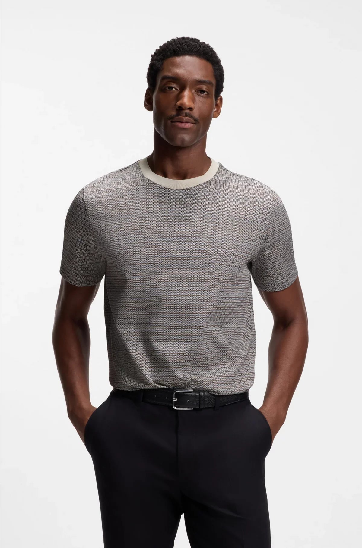 MERCERISED-COTTON T-SHIRT WITH GRID PATTERN