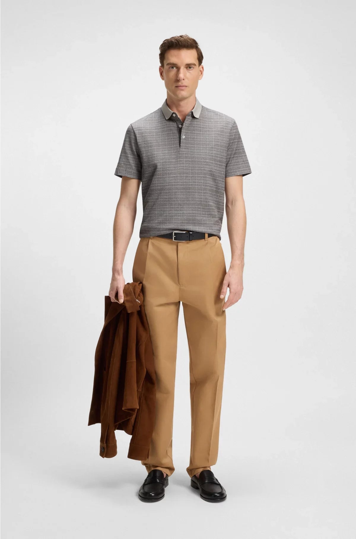 MERCERISED-COTTON POLO SHIRT WITH GRID PATTERN