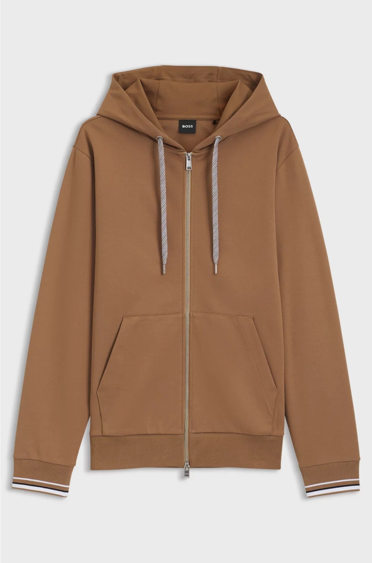 COTTON-BLEND ZIP-UP HOODIE WITH PATTERNED DRAWCORDS