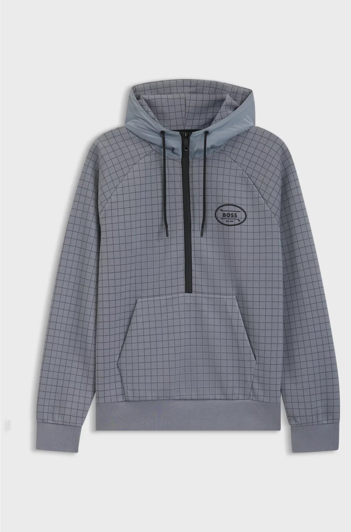 CHECK-PRINT HOODIE IN STRETCH PIQUE WITH GOLF ARTWORK