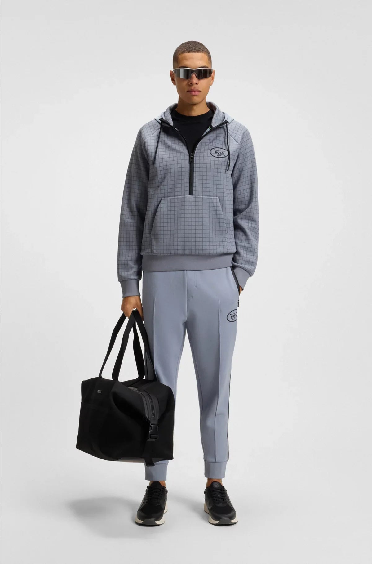 CHECK-PRINT HOODIE IN STRETCH PIQUE WITH GOLF ARTWORK