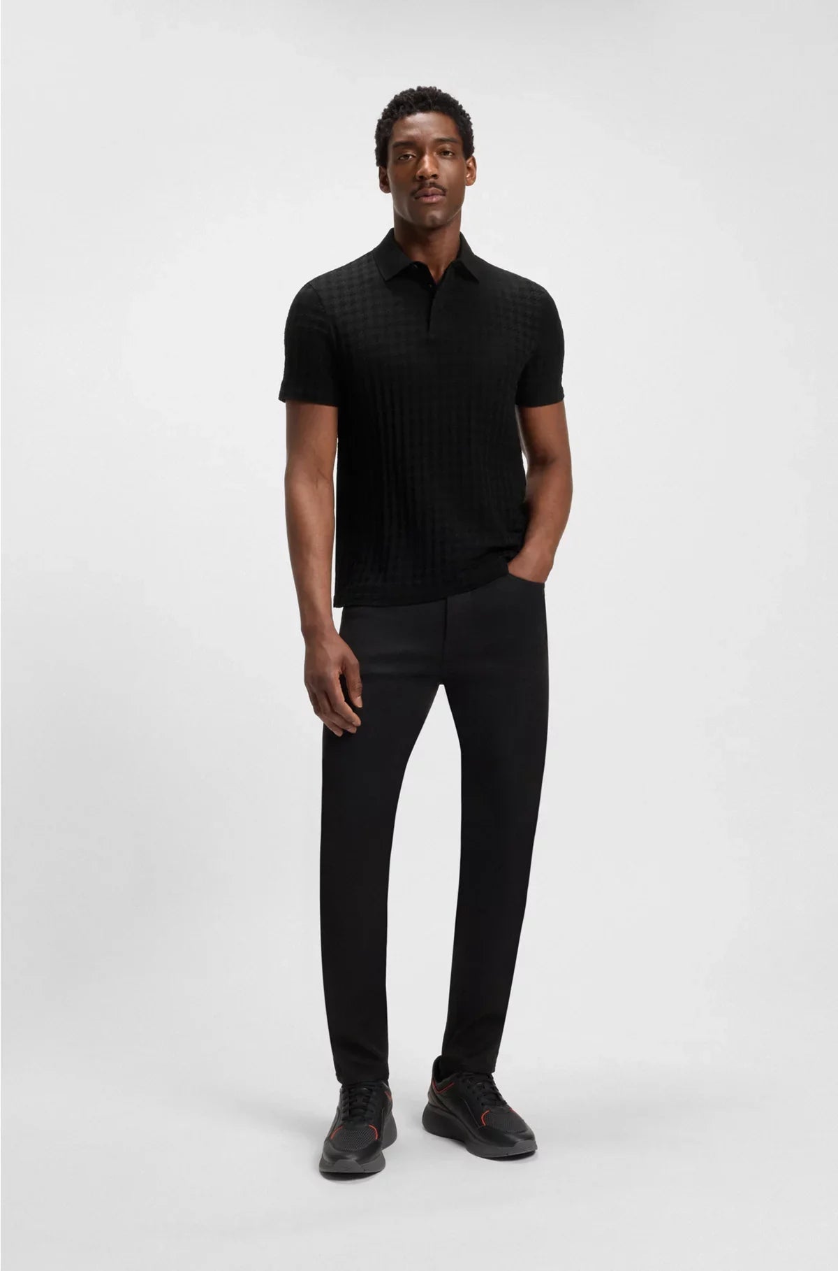 POLO SHIRT IN HOUNDSTOOTH-JACQUARD MERCERISED COTTON