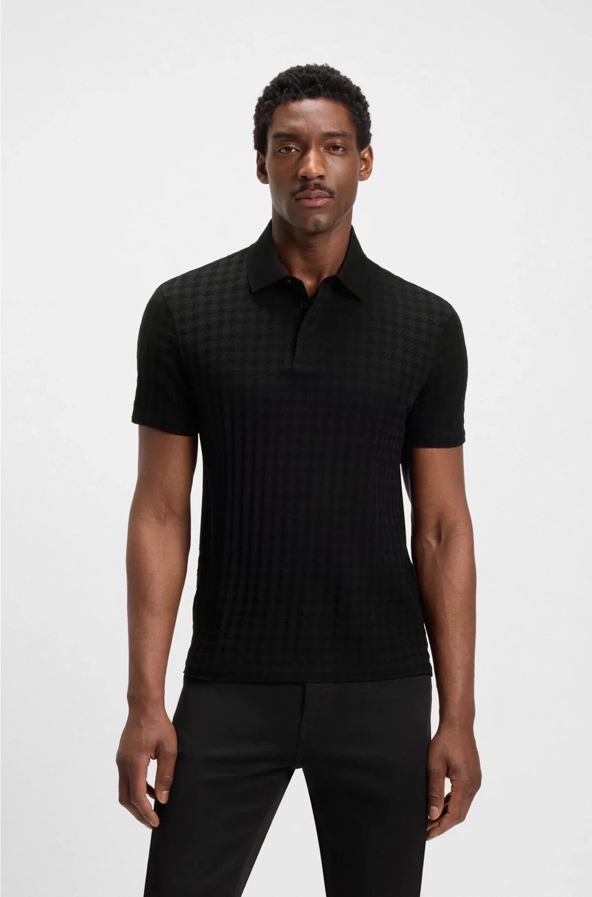POLO SHIRT IN HOUNDSTOOTH-JACQUARD MERCERISED COTTON
