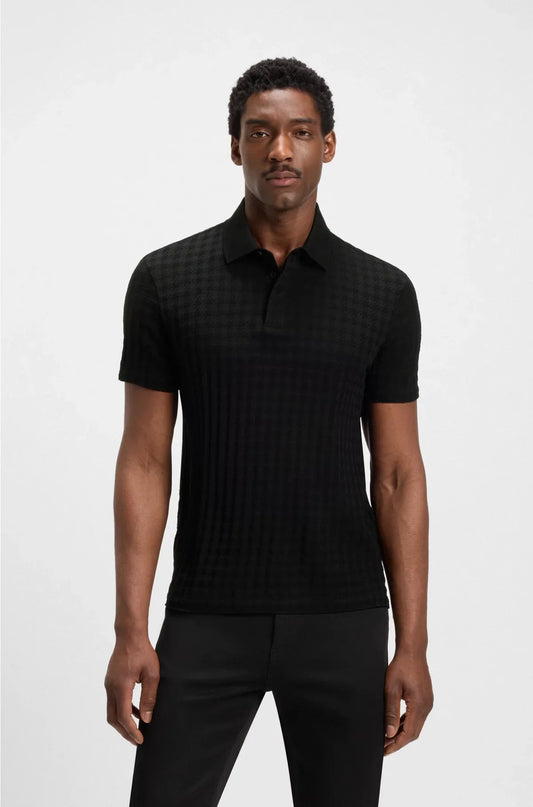 POLO SHIRT IN HOUNDSTOOTH-JACQUARD MERCERISED COTTON
