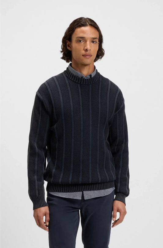 COTTON SWEATER WITH RIB AND RICECORN STRUCTURES