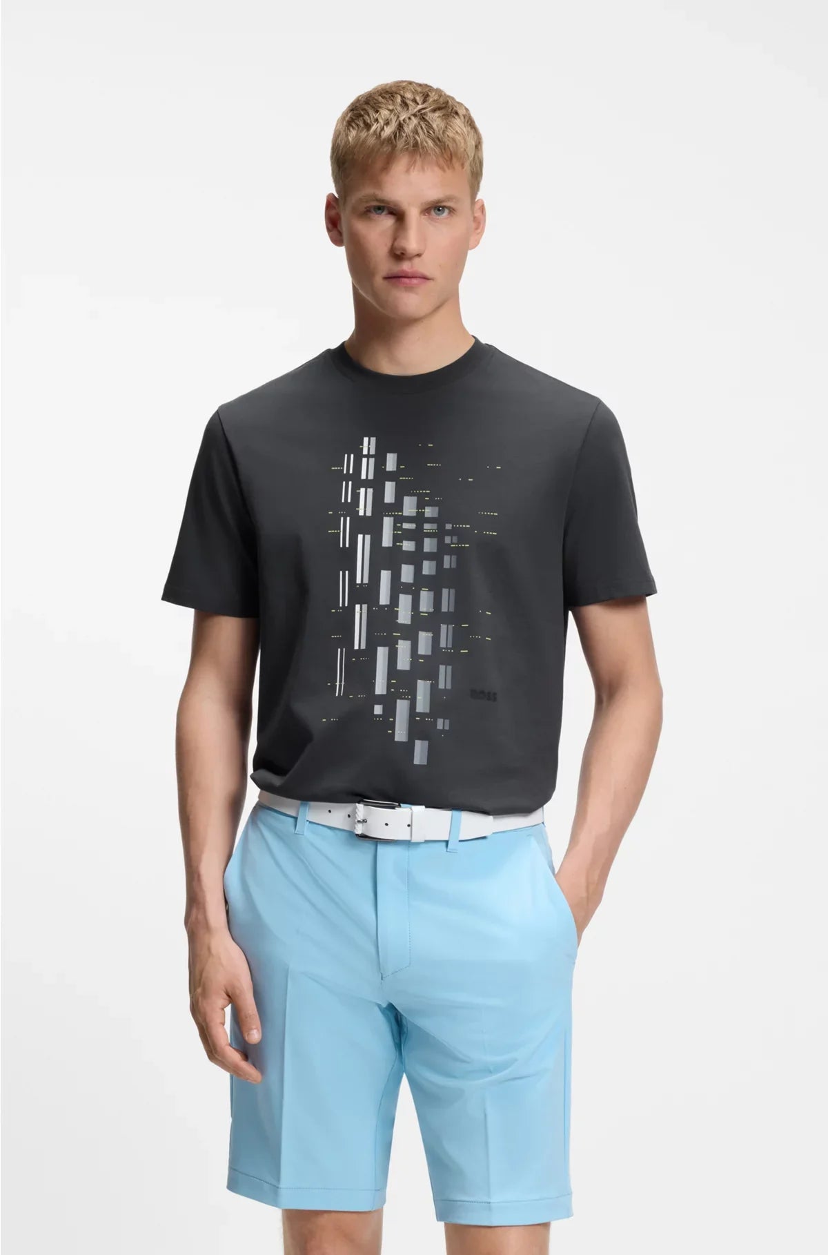 STRETCH-COTTON T-SHIRT WITH GEOMETRIC PRINT