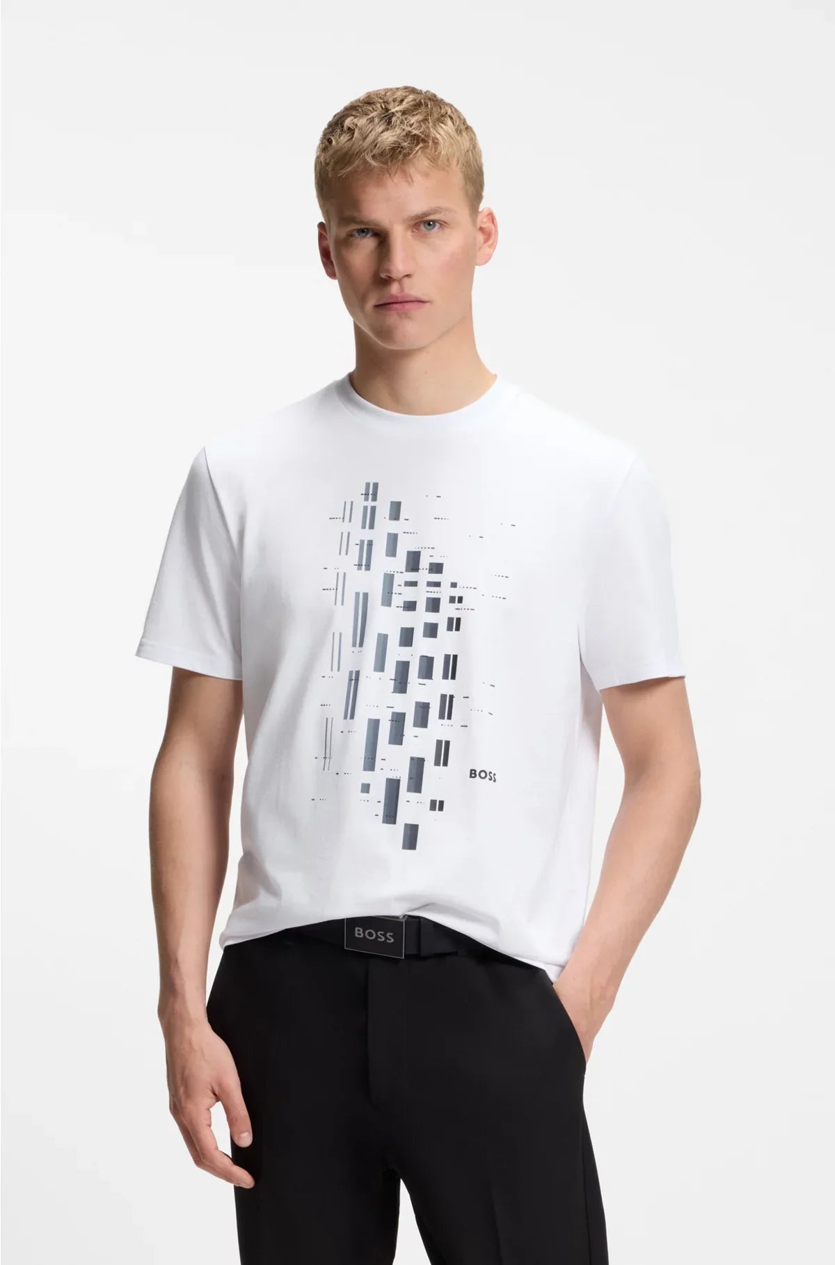 STRETCH-COTTON T-SHIRT WITH GEOMETRIC PRINT