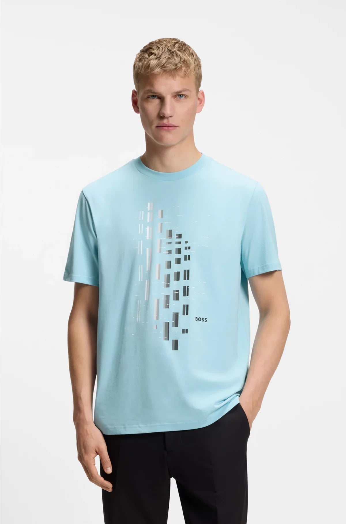 STRETCH-COTTON T-SHIRT WITH GEOMETRIC PRINT