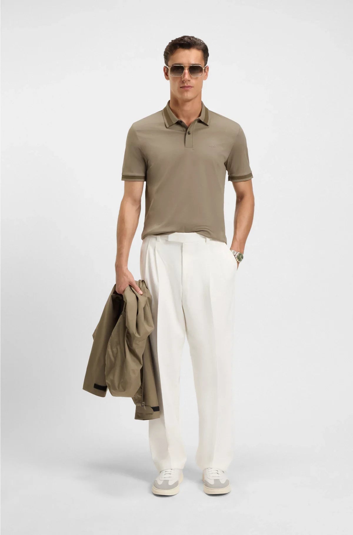 MERCERISED-COTTON SLIM-FIT POLO SHIRT WITH STRUCTURED TRIMS