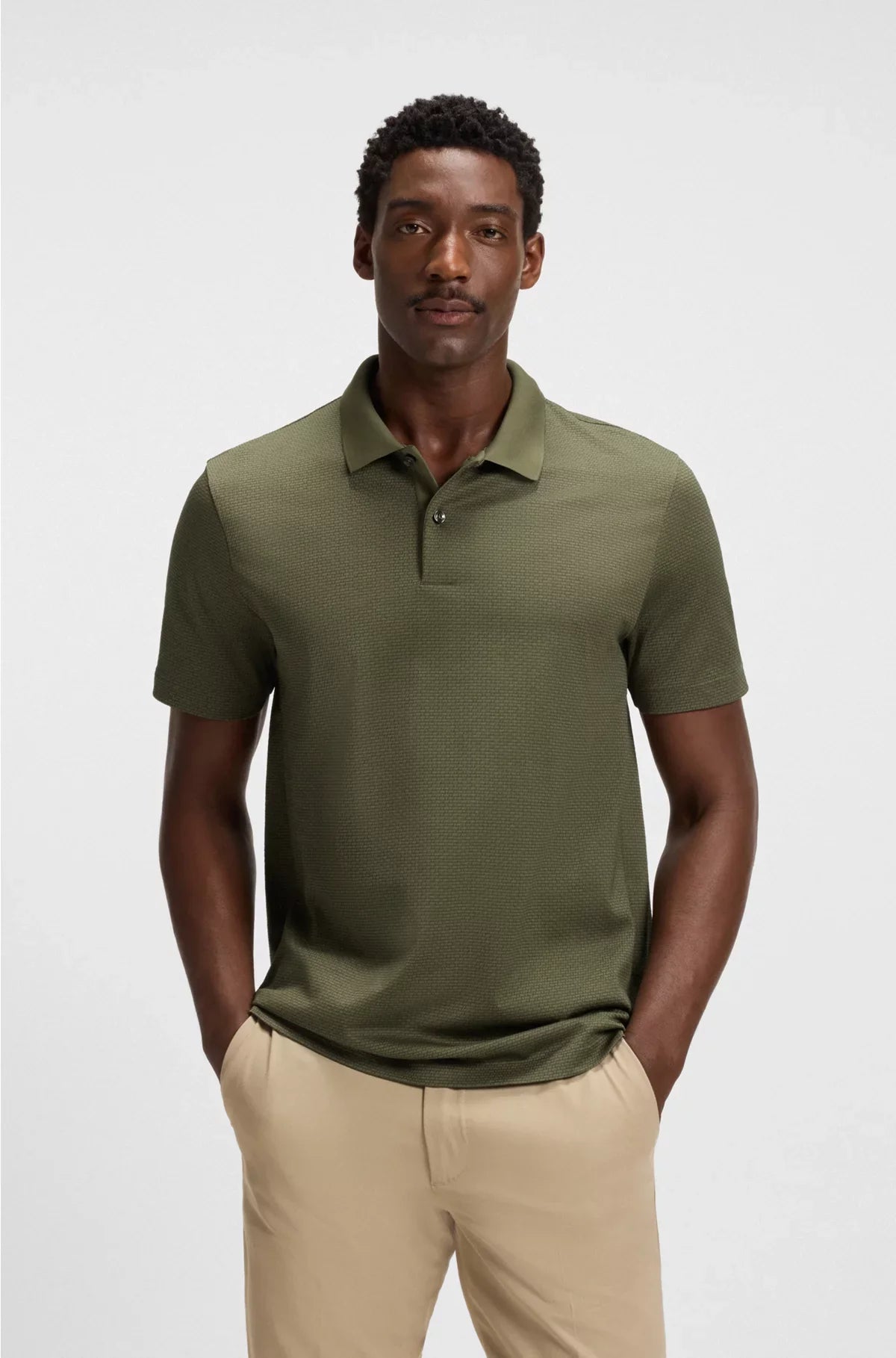 MERCERISED-COTTON POLO SHIRT WITH GEOMETRIC JACQUARD