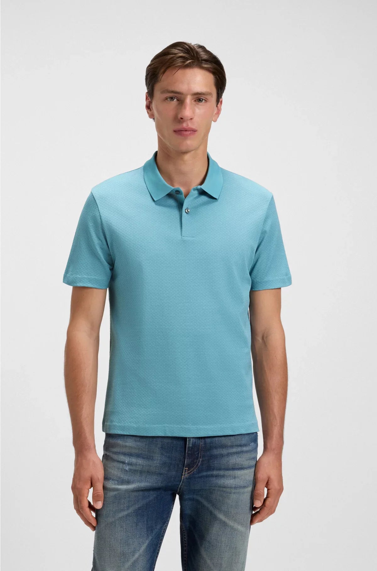 MERCERISED-COTTON POLO SHIRT WITH GEOMETRIC JACQUARD