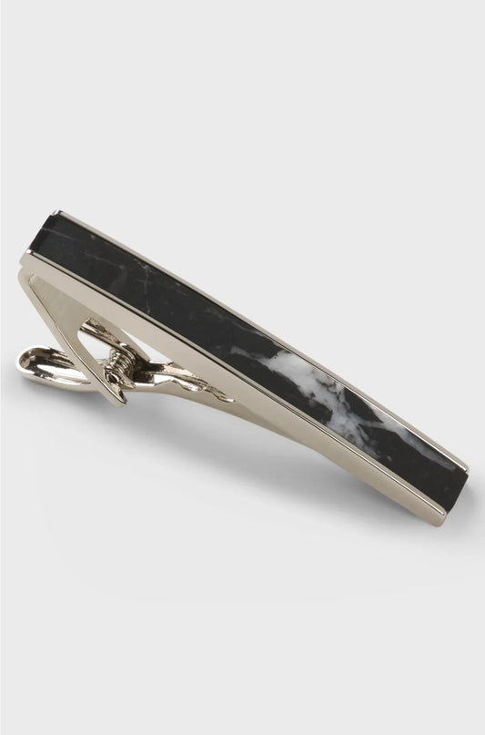 BRASS TIE CLIP WITH MARBLE INSERT