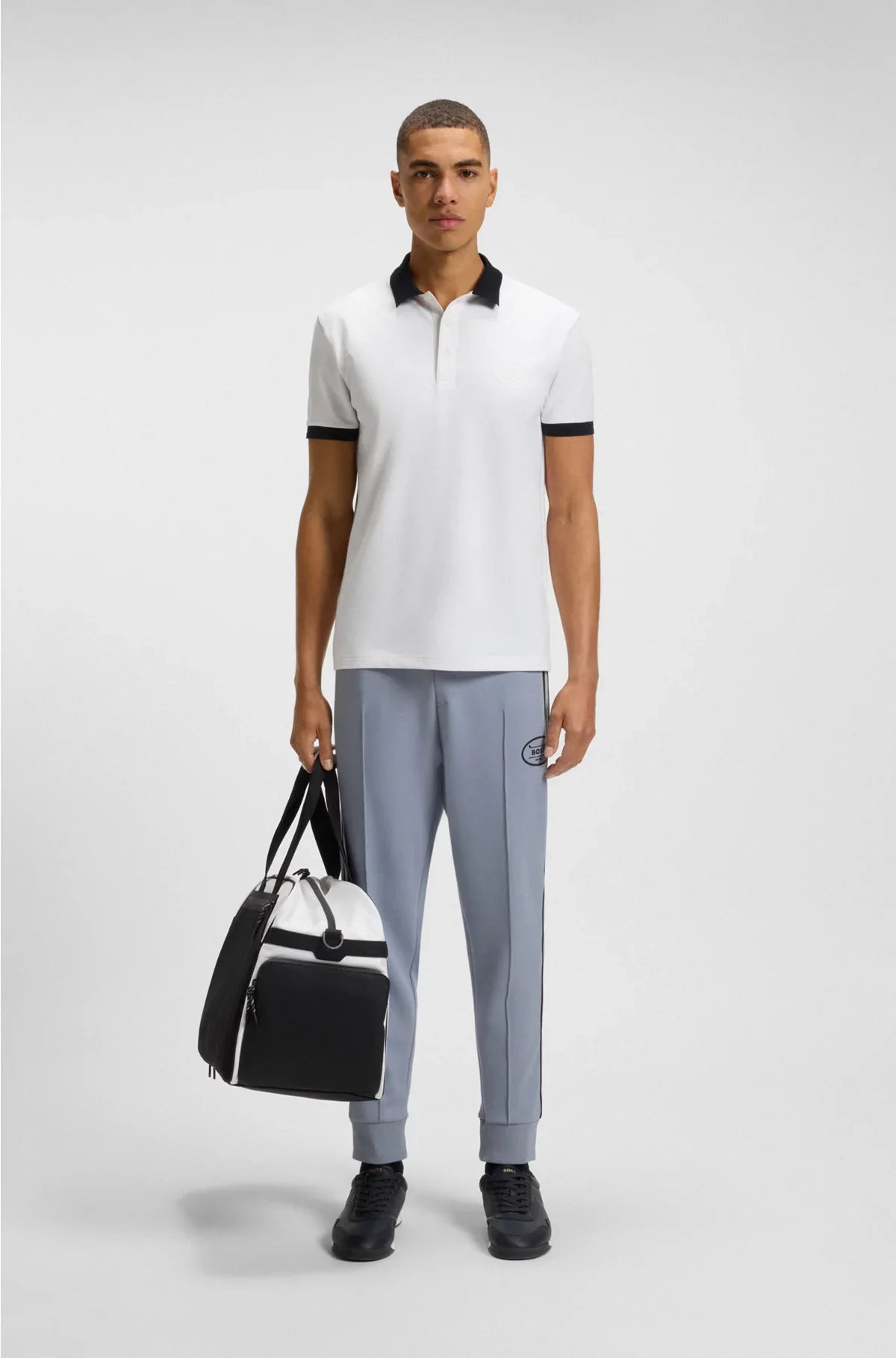 COTTON-BLEND POLO SHIRT IN MOISTURE-WICKING STRETCH PIQUE