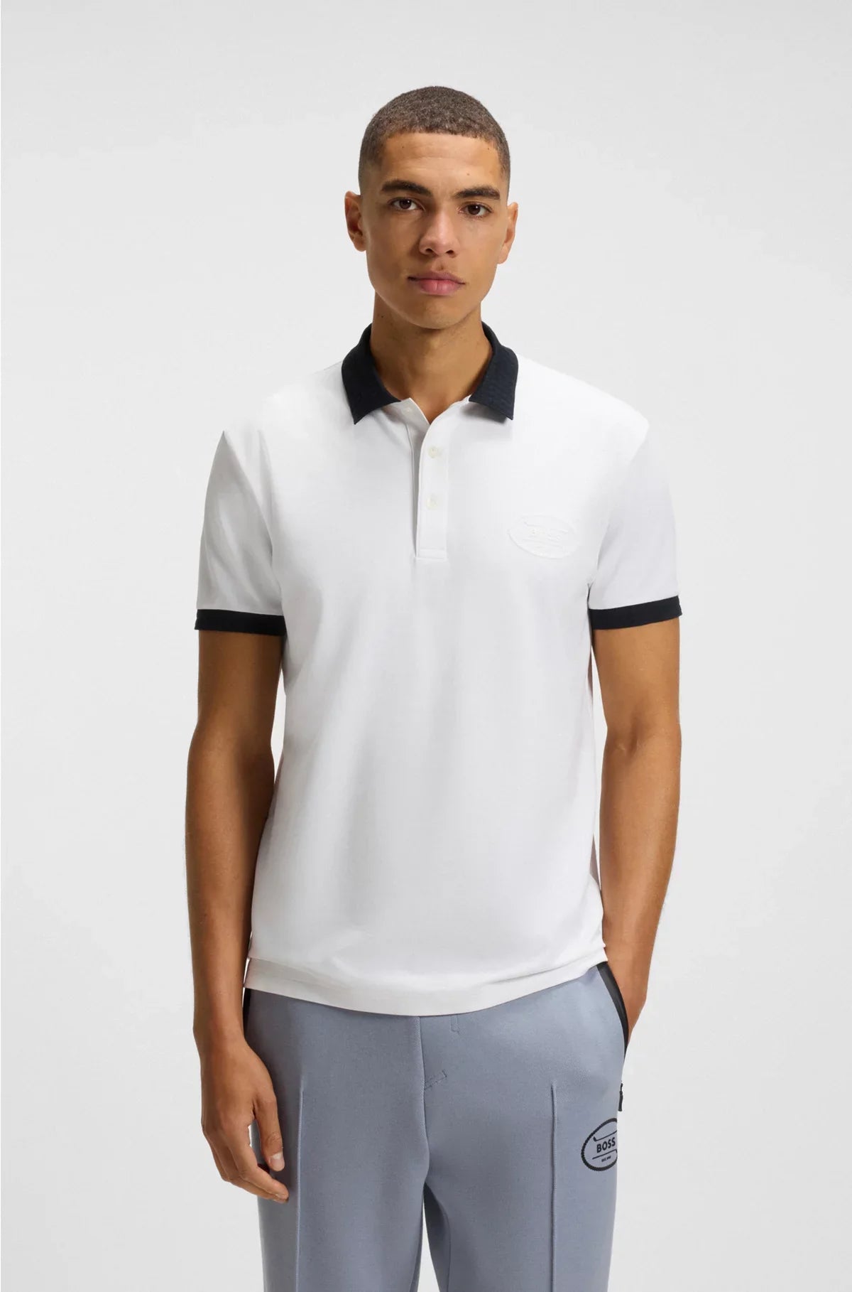 COTTON-BLEND POLO SHIRT IN MOISTURE-WICKING STRETCH PIQUE