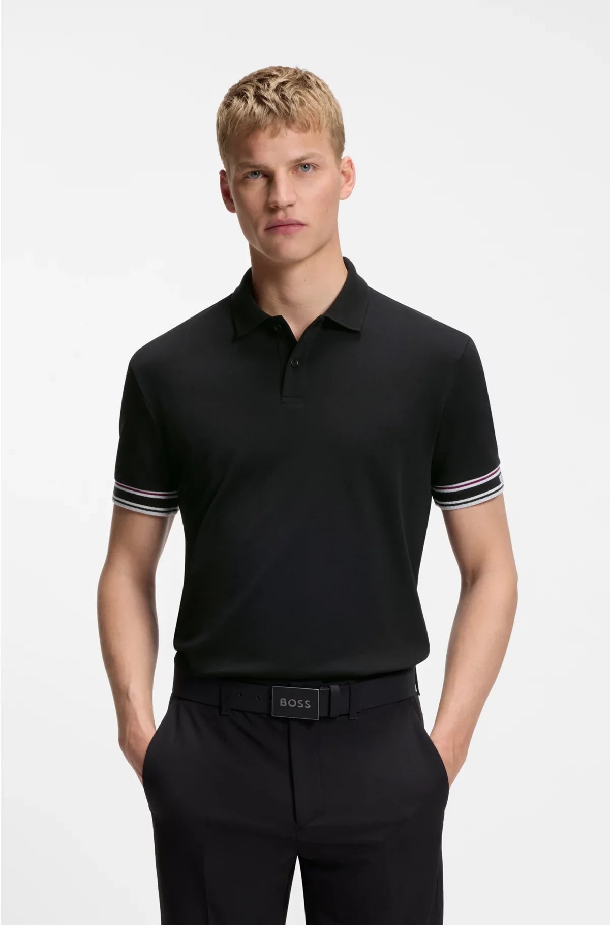 SLIM-FIT POLO SHIRT IN COTTON WITH STRIPED CUFFS
