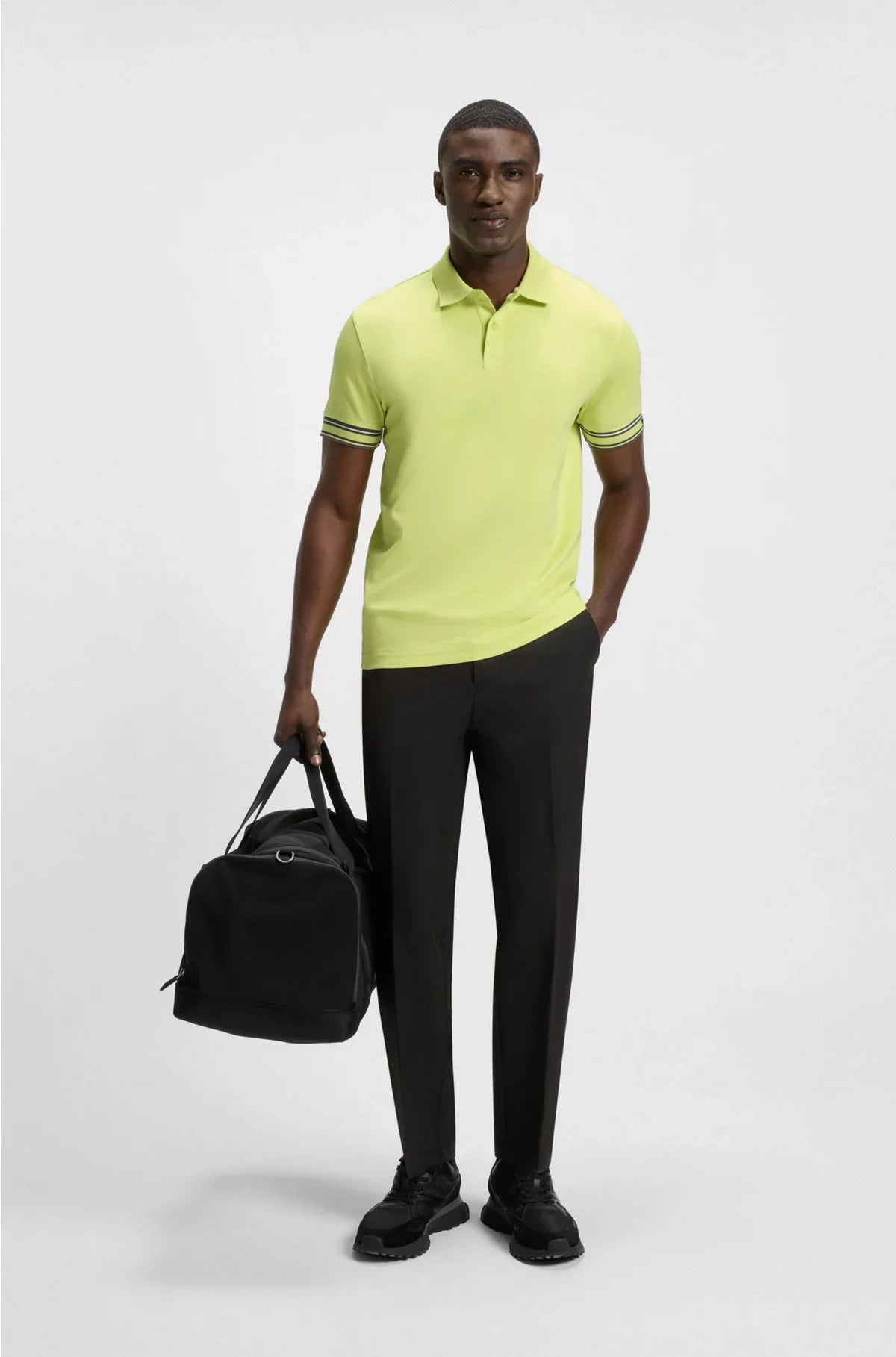 SLIM-FIT POLO SHIRT IN COTTON WITH STRIPED CUFFS