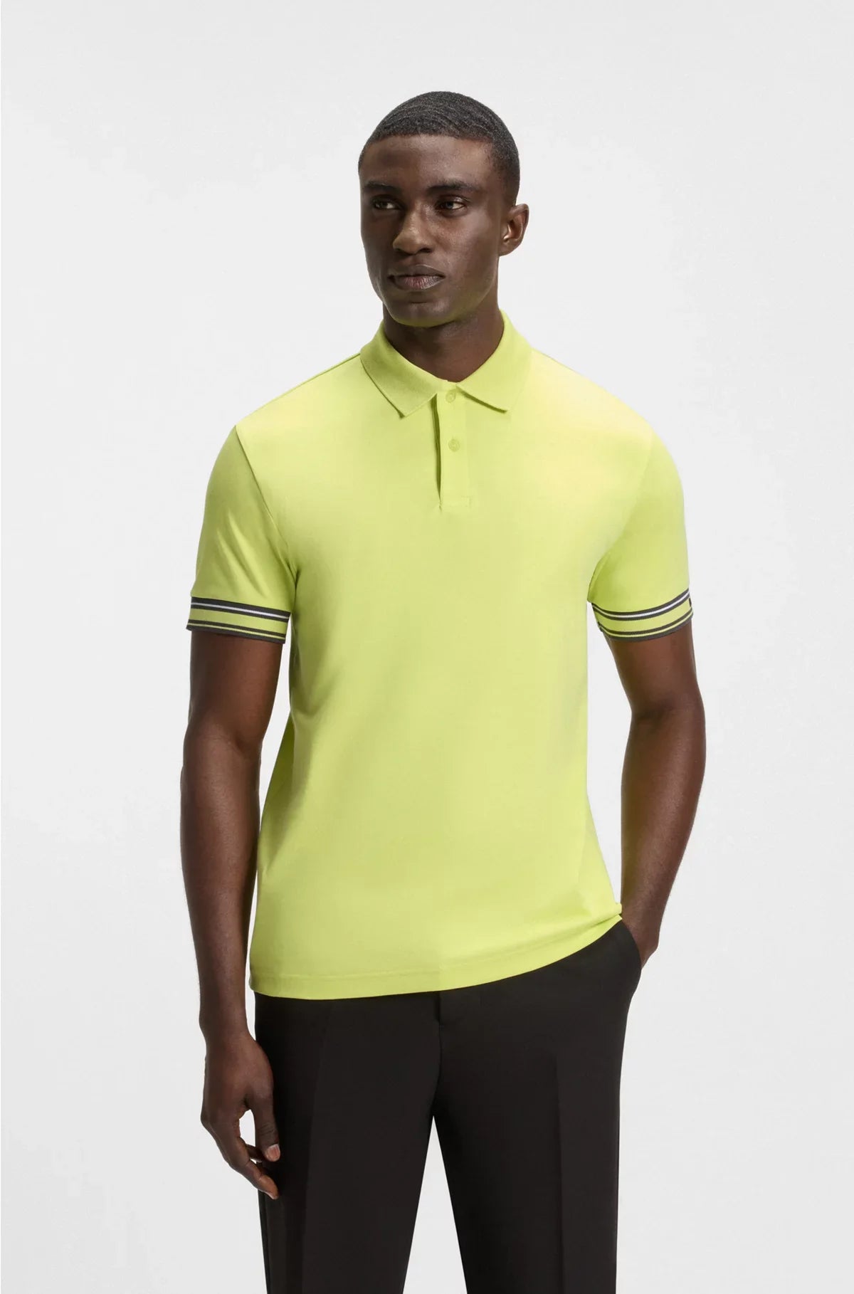 SLIM-FIT POLO SHIRT IN COTTON WITH STRIPED CUFFS