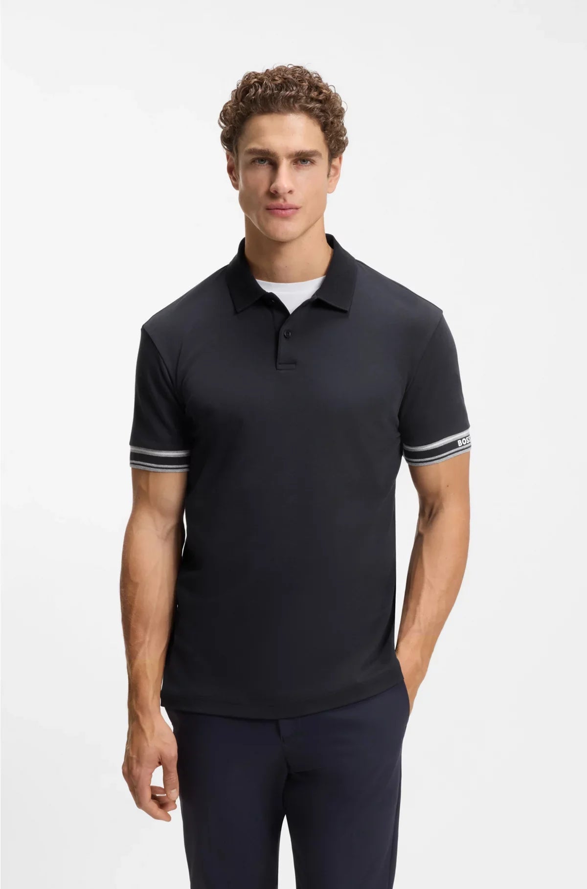 SLIM-FIT POLO SHIRT IN COTTON WITH STRIPED CUFFS