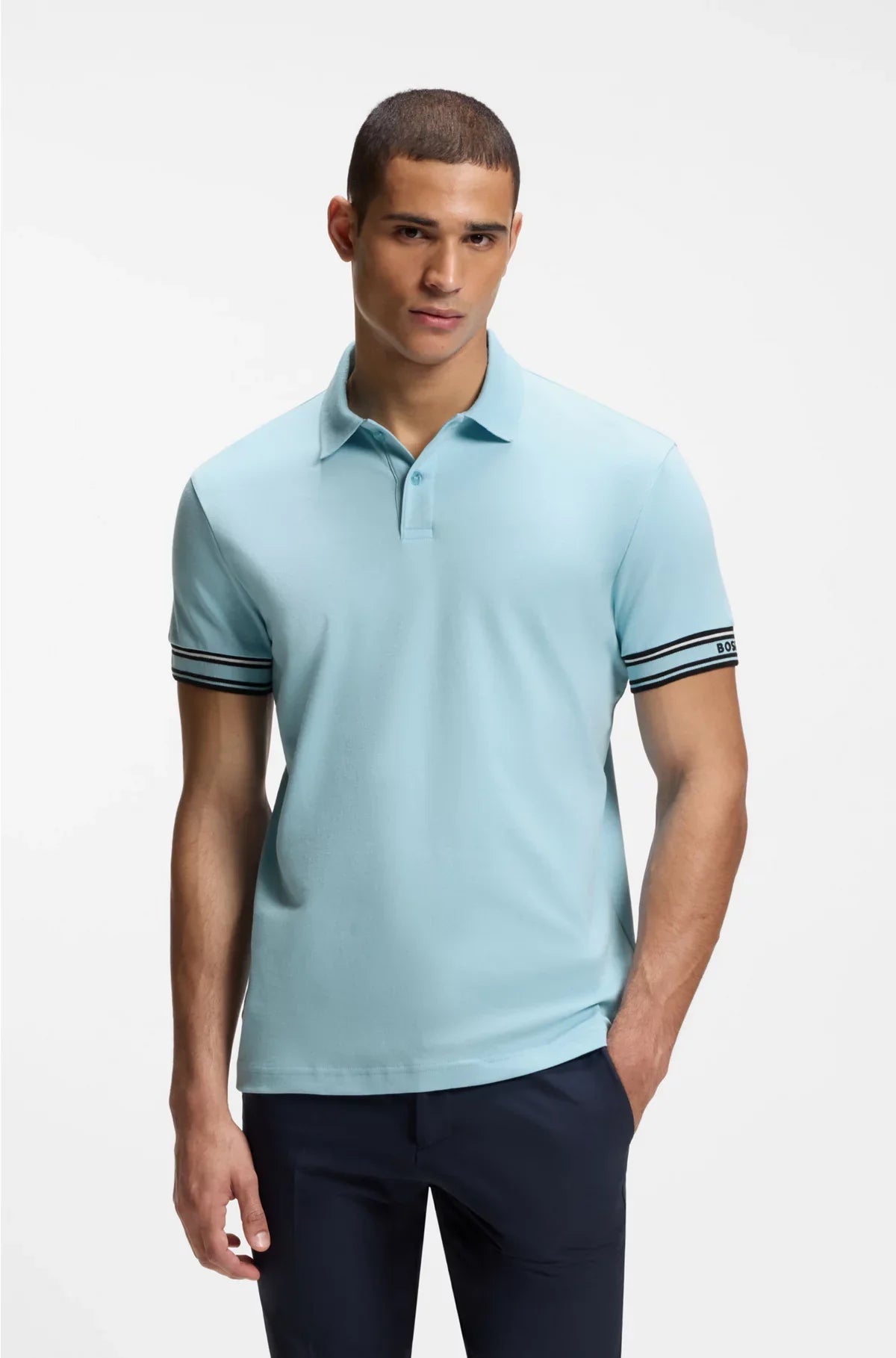 SLIM-FIT POLO SHIRT IN COTTON WITH STRIPED CUFFS