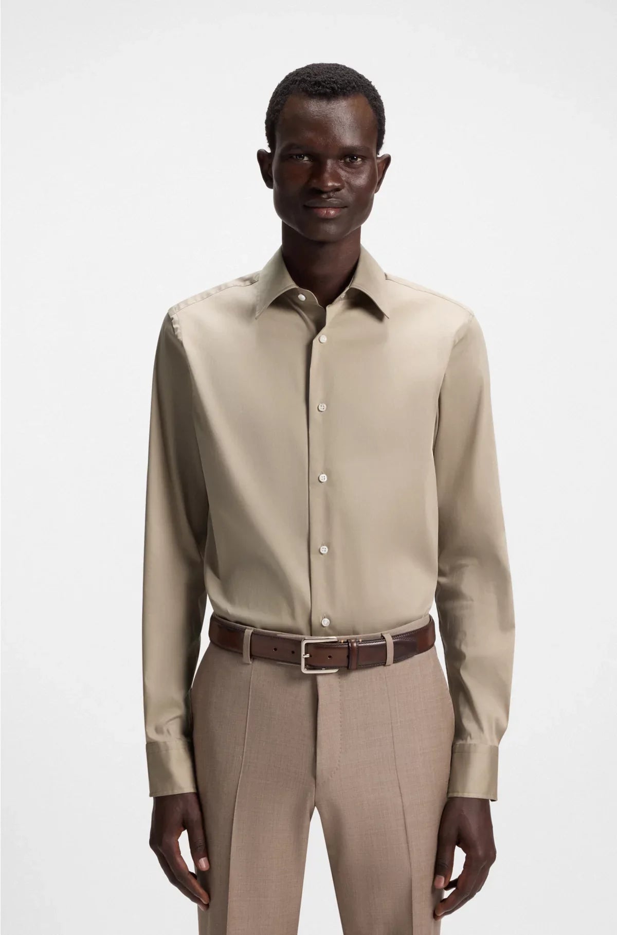 SLIM-FIT SHIRT IN ITALIAN-MADE COTTON-BLEND POPLIN
