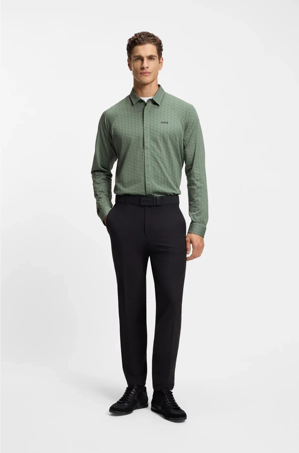 Camicia regular fit in piqué di cotone a maglia