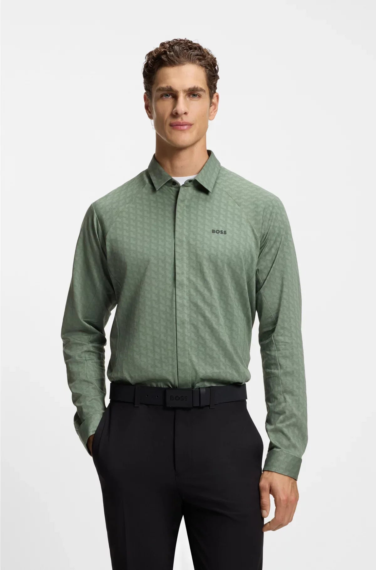 Camicia regular fit in piqué di cotone a maglia