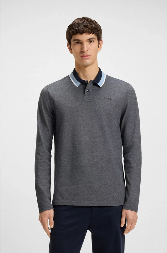 POLO SHIRT IN COTTON PIQUE WITH STRIPED COLLAR