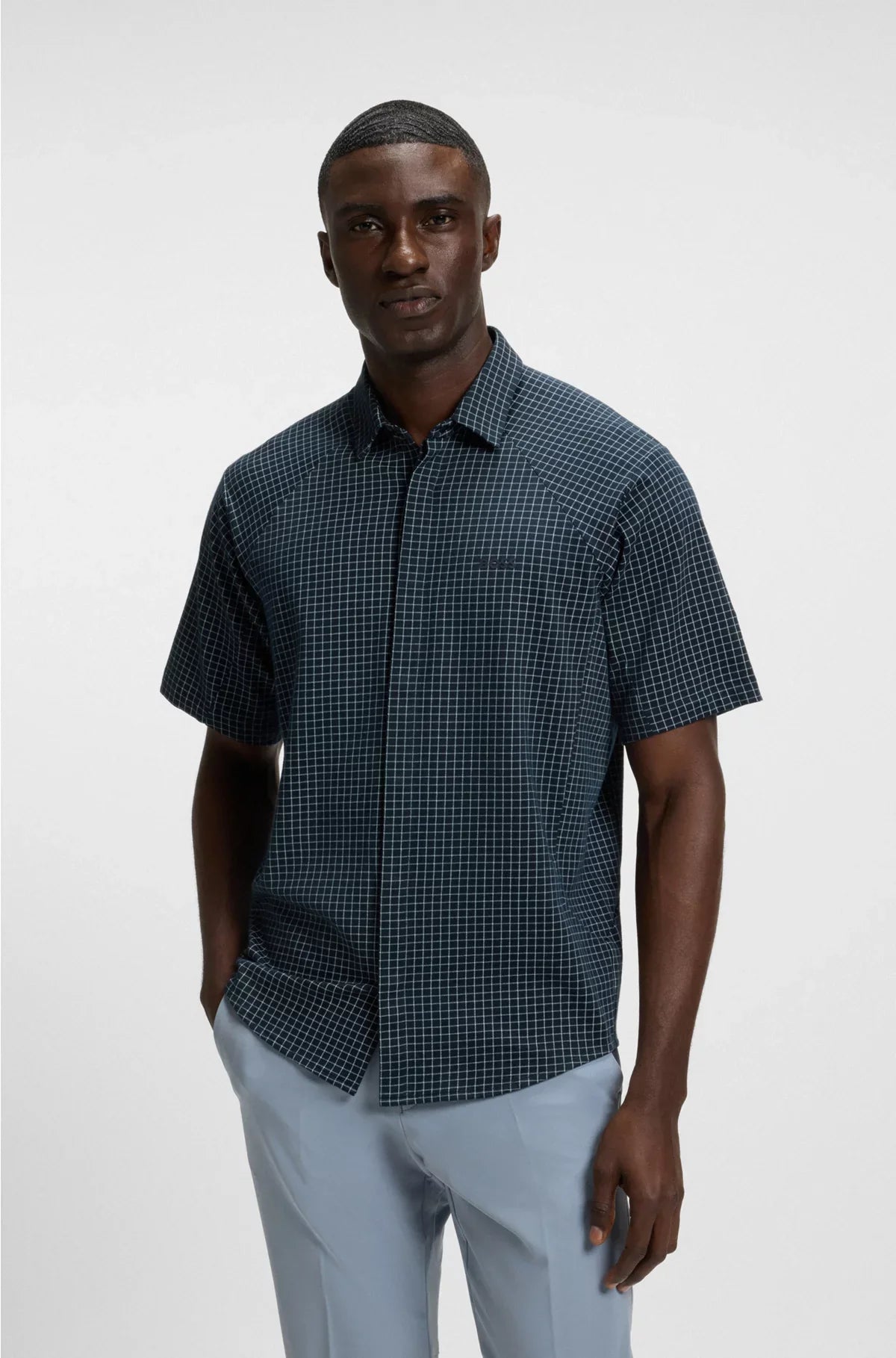 Camicia regular fit in piqué di cotone a maglia