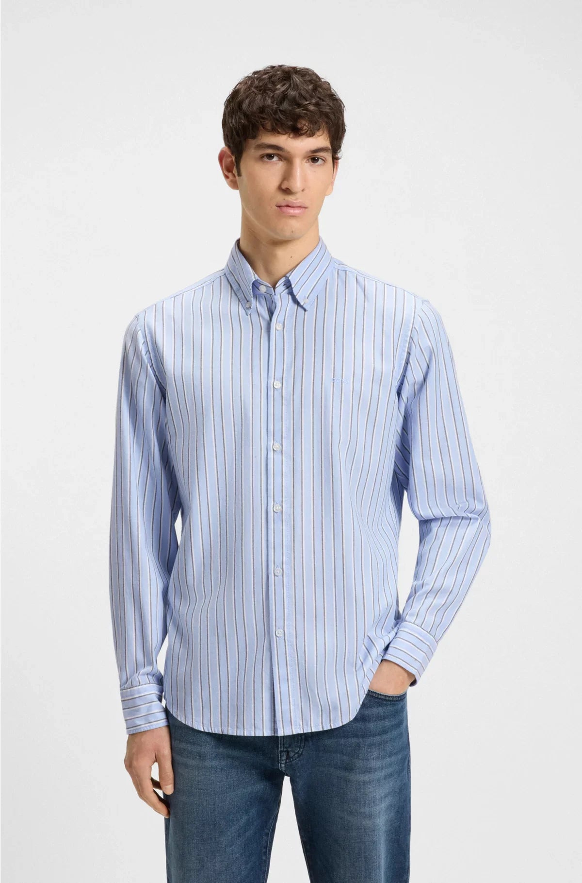 REGULAR-FIT SHIRT IN STRIPED STRETCH COTTON