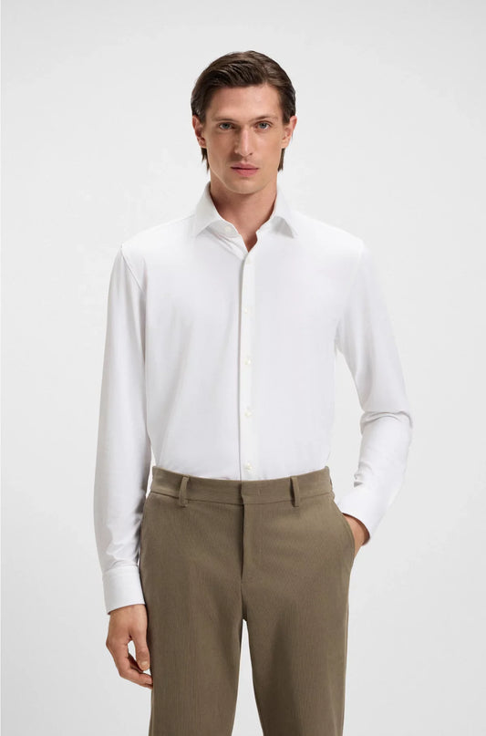 SLIM-FIT SHIRT IN STRUCTURED PERFORMANCE-STRETCH JERSEY