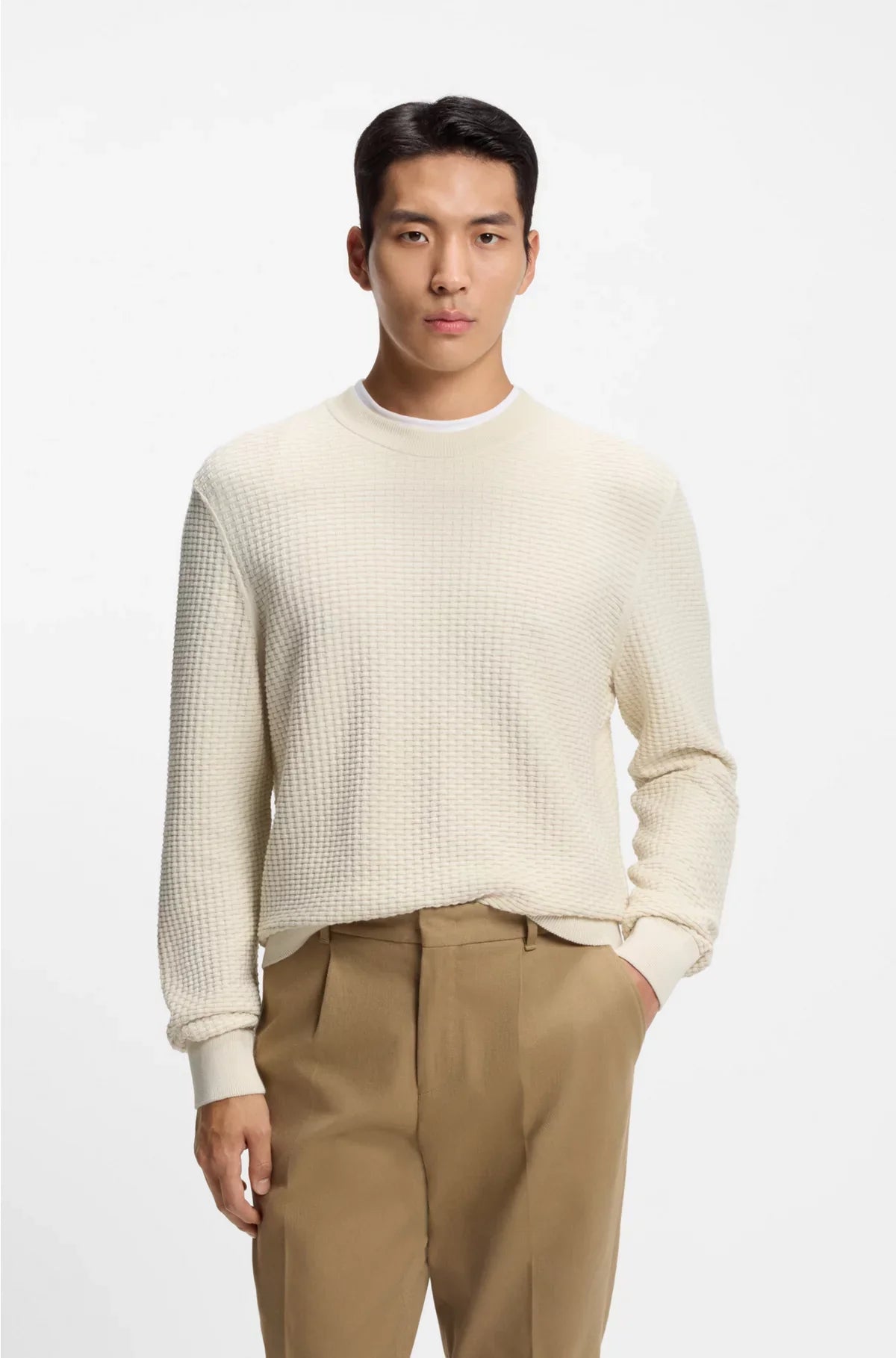 COTTON SWEATER WITH KNITTED STRUCTURE