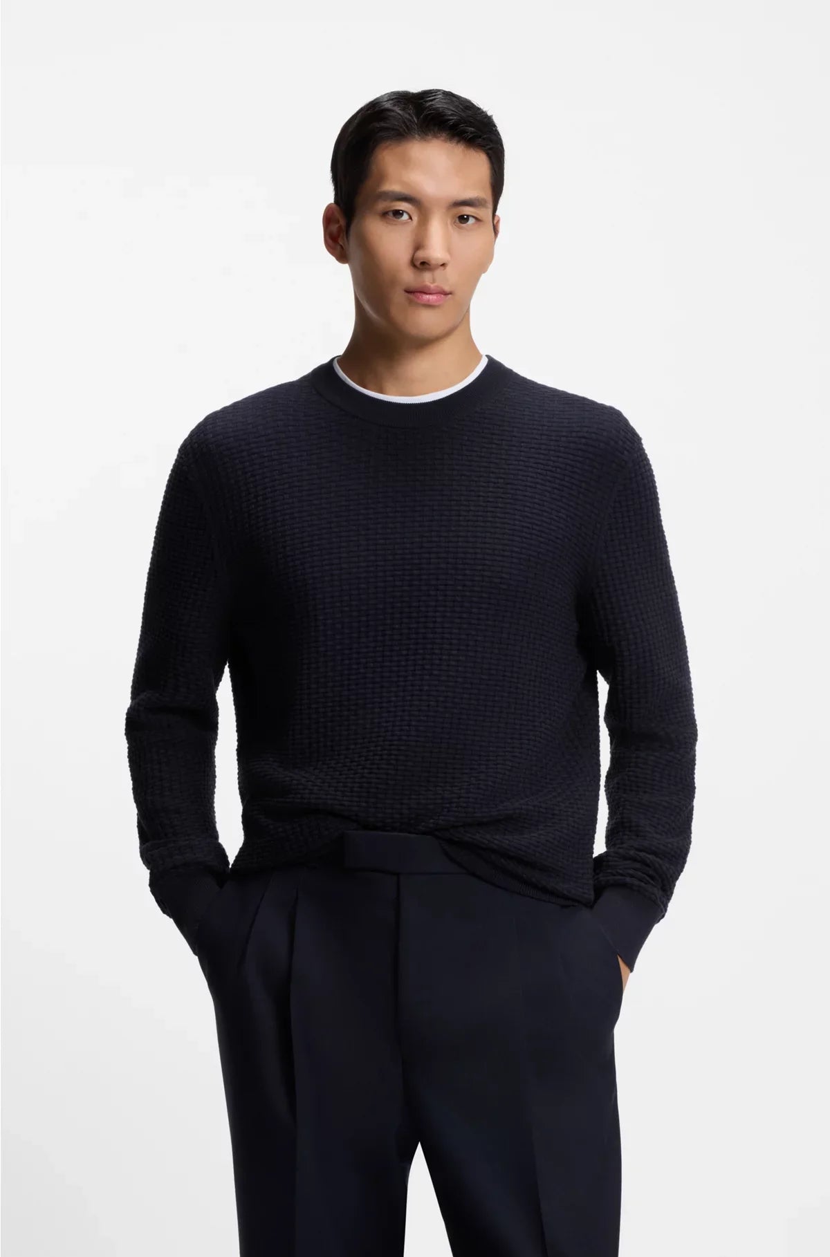 COTTON SWEATER WITH KNITTED STRUCTURE