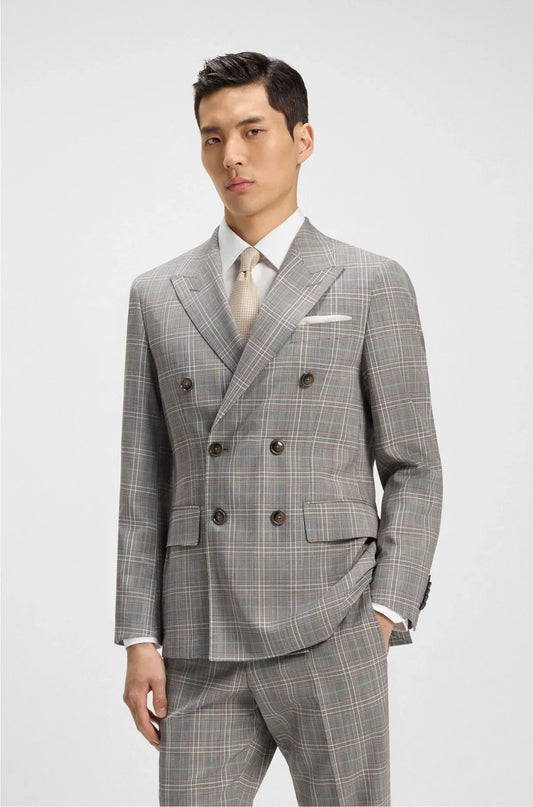 SLIM-FIT JACKET IN CHECKED VIRGIN WOOL AND SILK